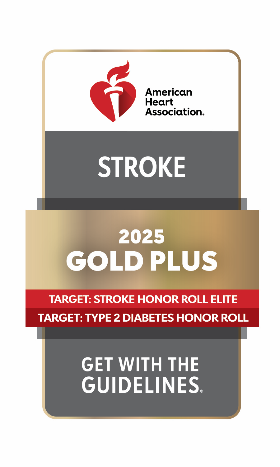 Get With The Guidelines® Stroke Gold Plus (2025) Target: Stroke Elite Honor Roll Target: Type 2 Diabetes Honor Roll