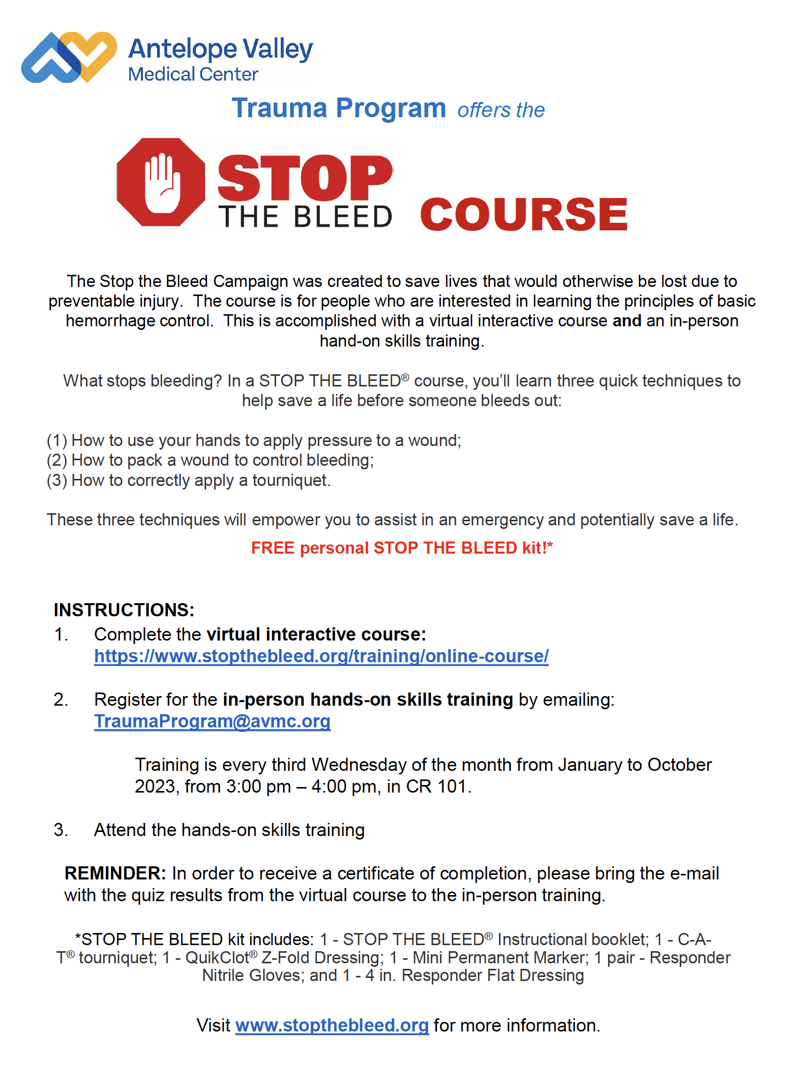 Stop the Bleed course flyer.