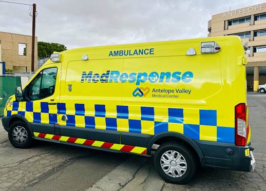 One of two dedicated Antelope Valley Medical Center ambulances waits outside of the hospital.